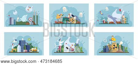 City Landfill With Garbage. Polluted Area, Garbage Dump Background. Earth Day. Heaps Of Waste, Stray