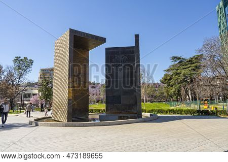 Tirana, Albania. March 2023. View Of The Independence Memorial In A Downtown Park