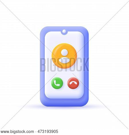 Call Button, Incoming Call On Mobile Phone. 3d Realistic Icon In Plastic Cartoon Minimal Style. Icon