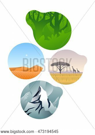 Diverse Ecosystem Illustration Collection On Isolated Background. Modern Gradient Style Education De