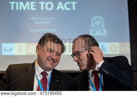Bucharest, Romania. 22th Mar, 2023: Alexandru Rafila, Minister Of Health, And Hans Kluge, Who Region