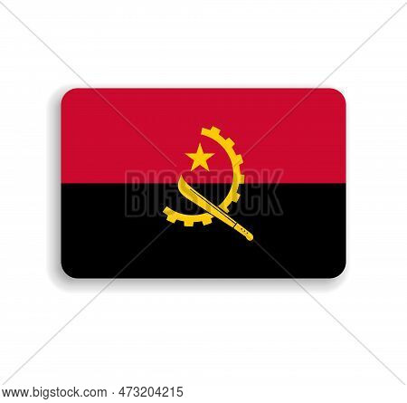 Angola Flag - Flat Vector Rectangle With Rounded Corners And Dropped Shadow.