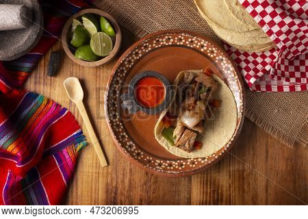 Fajitas Tacos, In Mexico It Is Also Called Alambre De Res. Very Popular Recipe, The Main Ingredients