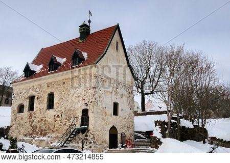 View Of Medieval House From 16th Century. Bruger Estate Stone Manor, Vyborg, Russia. High Quality Ph