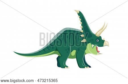 Cartoon Chasmosaurus Dinosaur Character. Extinct Lizard, Jurassic Era Animal Or Paleontology Creatur