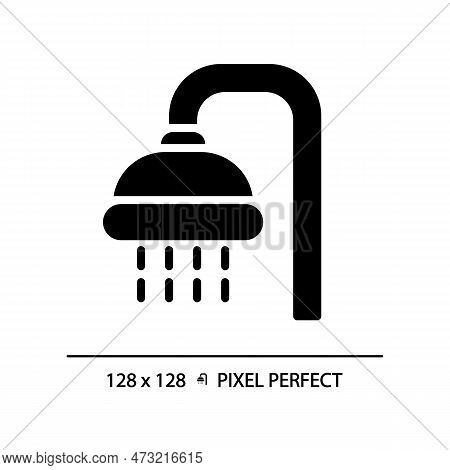 Shower Pixel Perfect Black Glyph Icon. Public Bathroom For Visitors. Body Washing Equipment. Persona