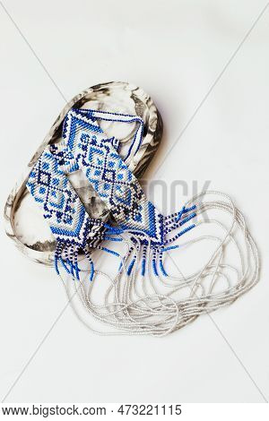 Geometric Pattern On The Gerdan Ornament, Ukrainian Beaded Ornament, Amulet.