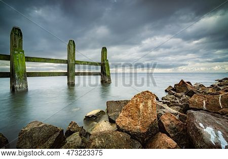 Panoramic View Al Dutch Lake From A Pier At The Harbor In  Village Urk At Flevoland, Netherlands