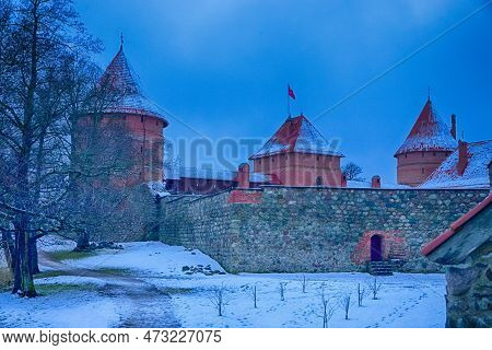 Towers And Blocks Of Medieval Trakai Castle In Lithuania In Scenic Tranquil Winter Time.horizontal I