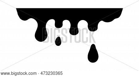 Drip Of Honey, Melt Drop. Black Chocolate. Vector Ink Paint Liquid. Sause Syrip Shape Set