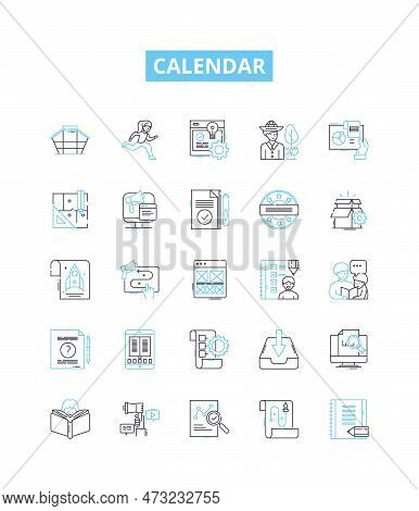 Calendar Vector Line Icons Set. Diary, Schedule, Datebook, Timeline, Booklet, Record, Register Illus