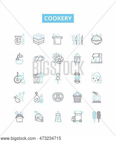 Cookery Vector Line Icons Set. Ingredients, Recipe, Measurement, Techniques, Tools, Flavorings, Seas