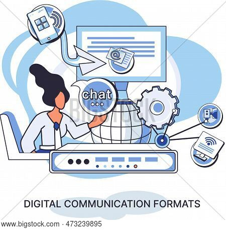 Digital Communication Formats Metaphor, Content Online Data And Social Media Streaming. Abstract Mod