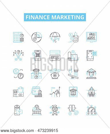 Finance Marketing Vector Line Icons Set. Financing, Marketing, Banking, Investments, Stocks, Bonds, 