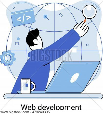 Web Development Process Of Creating Website Or Web Application, Coding And Programming Responsive La