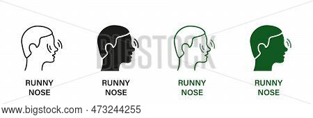 Inflammation, Ache Symbol Collection. Rhinitis, Allergy, Nasal Mucus Pictogram. Runny Nose Line And 