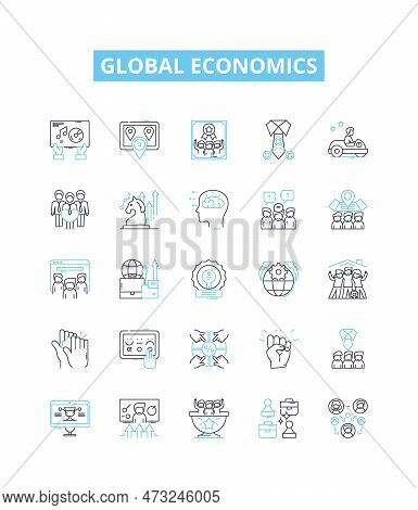 Global Economics Vector Line Icons Set. Globalisation, Economics, International, Trade, Finance, Mar