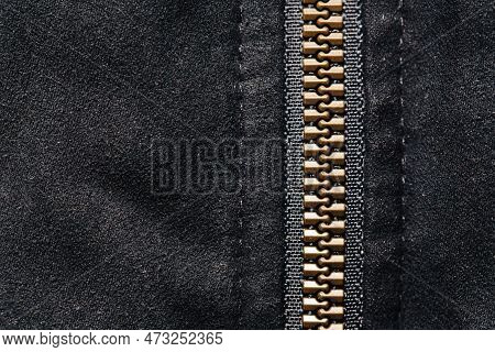 Metal Zipper Isolated On White. Tailoring Object. Clothing Part Element. Object Cutout On White. Fas