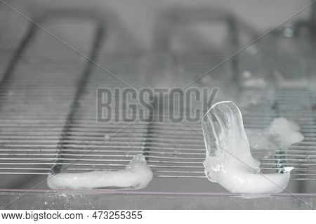 Ice Full In Empty Freezer Of A Refrigerator Makes Refrigerator Work Harder And Broken. Broken Refrid