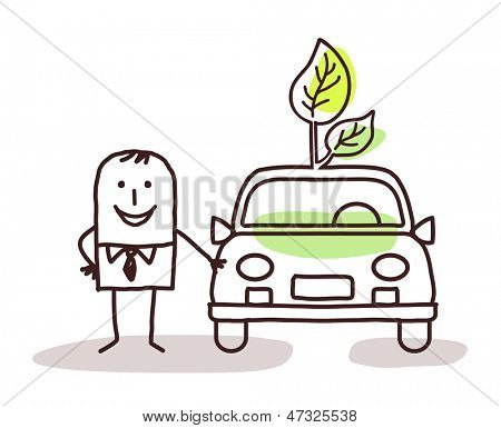 man with green car