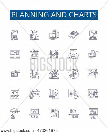 Planning And Charts Line Icons Signs Set. Design Collection Of Planning, Charts, Strategy, Graphs, D