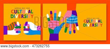World Day For Cultural Diversity Greeting Card Set Of Colorful Diverse People Hand. Social Community