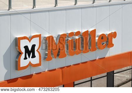 Finestrat, Spain - March 2, 2023: Muller Logo Sign On Storefront. Muller - German Drugstore Chain, T