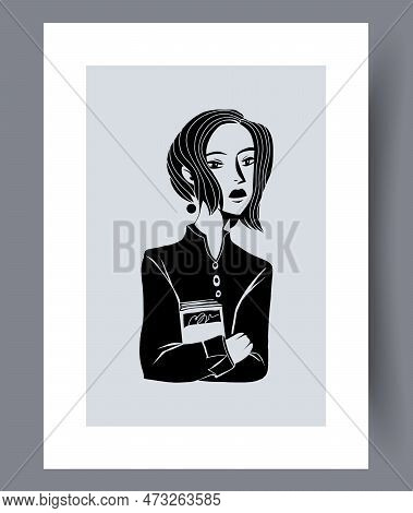Portrait Woman Business Success Wall Art Print. Contemporary Decorative Background With Success. Wal
