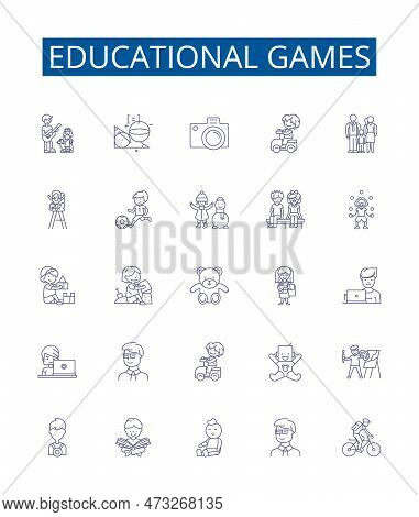 Educational Games Line Icons Signs Set. Design Collection Of Educational, Games, Learning, Teaching,