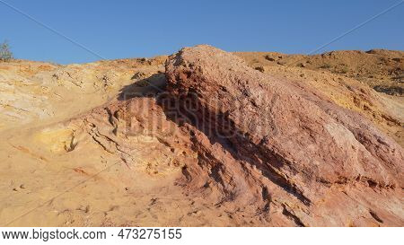 Colored Sands In Makhtesh Gadol Or Large Crater, Nature Reserve In Negev Desert, Israel