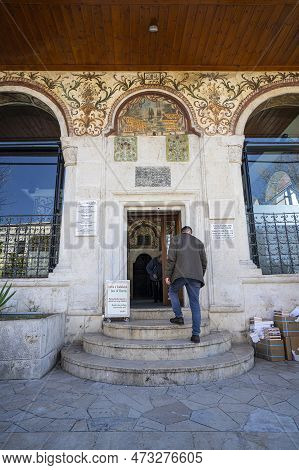 Tirana, Albania. March 2023.  Exterior View Of The Et\'hem Bej Mosque In Skenderbej Square In The Ci