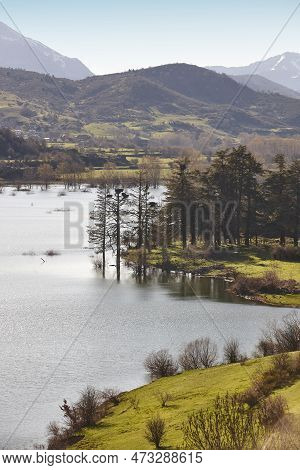 Picturesque Reservoir And Mountain Landscape In Riano. Spain