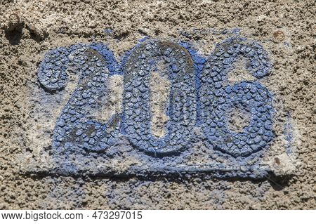 Old Retro Weathered Cast Iron Plate With Number 206