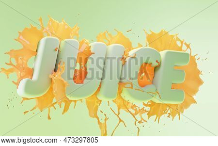 Splash Of Mango, Papaya Or Carambola Juice On Green Mint Background. 3d Illustration Liquid Flow, Tr