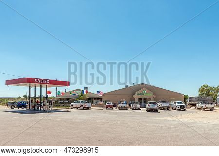 Groblershoop, South Africa - Feb 24, 2023: A Gas Station, Agriculture Retaler And Restaurant, In Gro