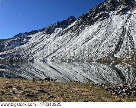 High Alpine Lake Lai Da La Scotta (schottensee Or Schotten Lake) On The Swiss Mountain Road Pass Flu