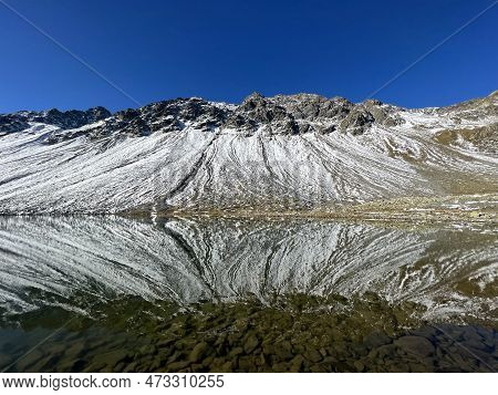 High Alpine Lake Lai Da La Scotta (schottensee Or Schotten Lake) On The Swiss Mountain Road Pass Flu