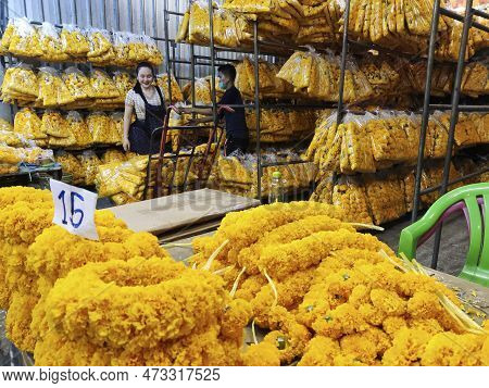 Bangkok, Thailand- 14 Feb, 2023: Flowers Sold In The Flower Market Pak Klong Thalat In Bangkok. It I