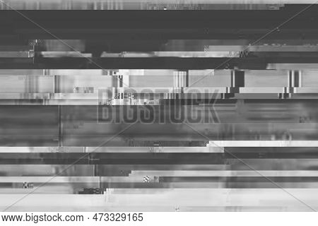 Horizontal Distortion Of Broken Video Image On Black Background, Vhs Effect, Glitch Digital Color Pi