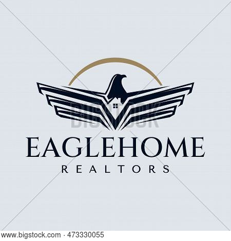 Luxury Eagle Home Logo Design Template. Modern Hawk Real Estate Logo Branding.