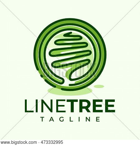Simple Circle Tree Cartoon Logo Design Vector. Modern Technology Plant Logo.