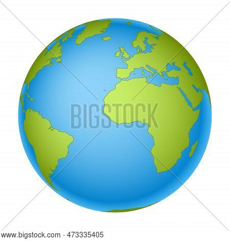 Earth Globe - World Map With Continents On Planet Earth, Vector Illustration On White Background