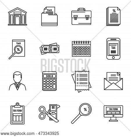 Tax Inspector Audit Icons Set. Outline Set Of Tax Inspector Audit Icons For Web Design Isolated On W