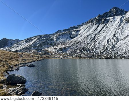 High Alpine Lake Lai Da La Scotta (schottensee Or Schotten Lake) On The Swiss Mountain Road Pass Flu