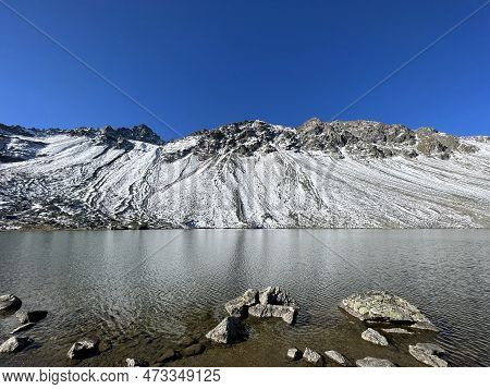 High Alpine Lake Lai Da La Scotta (schottensee Or Schotten Lake) On The Swiss Mountain Road Pass Flu