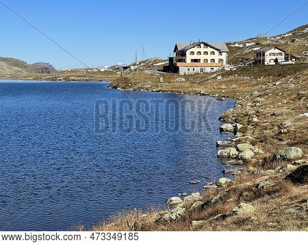 High Alpine Lake Lai Da La Scotta (schottensee Or Schotten Lake) On The Swiss Mountain Road Pass Flu