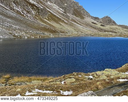 High Alpine Lake Lai Da La Scotta (schottensee Or Schotten Lake) On The Swiss Mountain Road Pass Flu