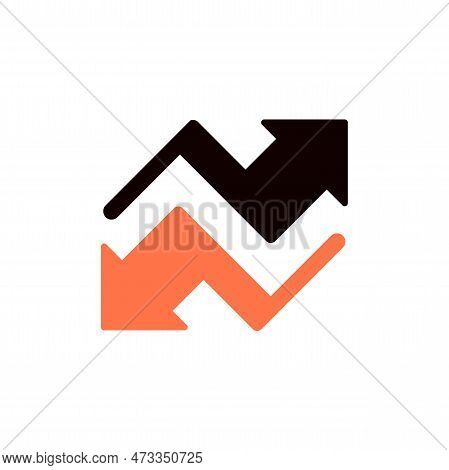 Vector Icon Concept Of Opposite Arrows For Growth And Decline, Rise And Recession. Can Be Used For E