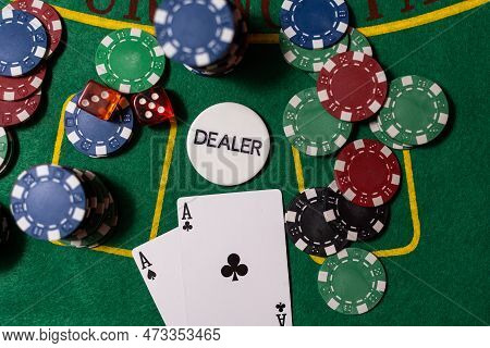 Blackjack Playing Cards And Casino Poker Chips