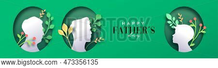Happy Father\'s Day Papercut Greeting Card Illustration Of  Father And Boy Son. Grandpa, Dad And Kid